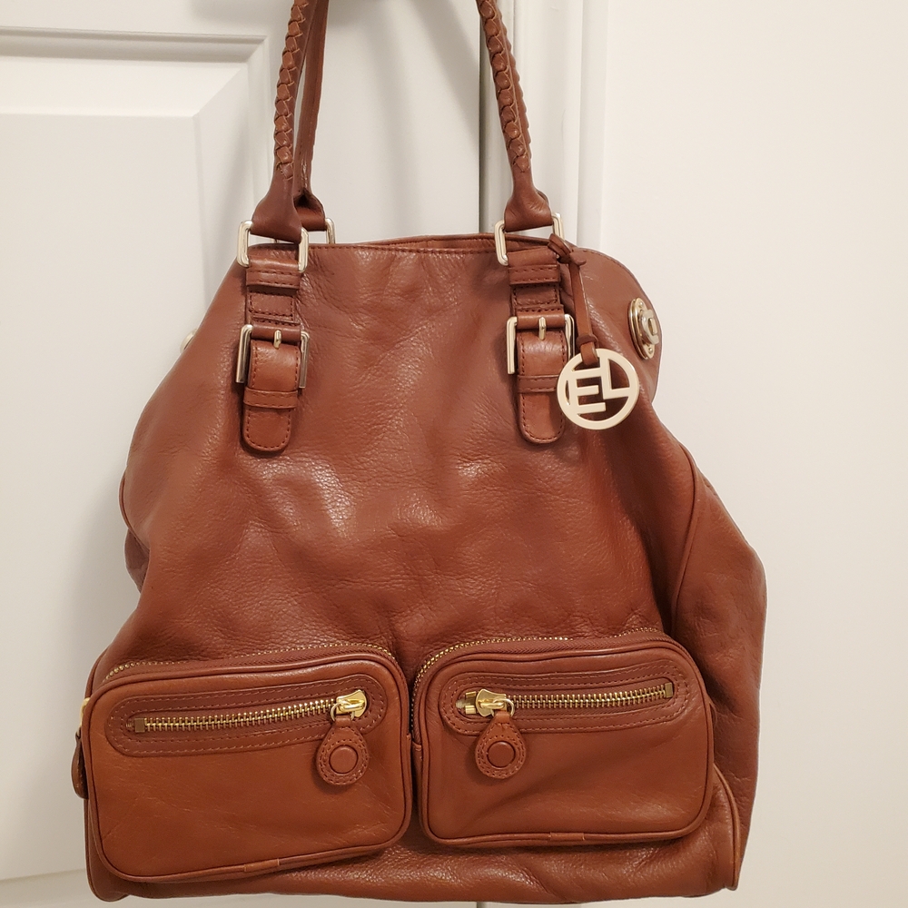Elliott Lucca Cognac Brown Oversized Satchel Boho Bohemian Tote